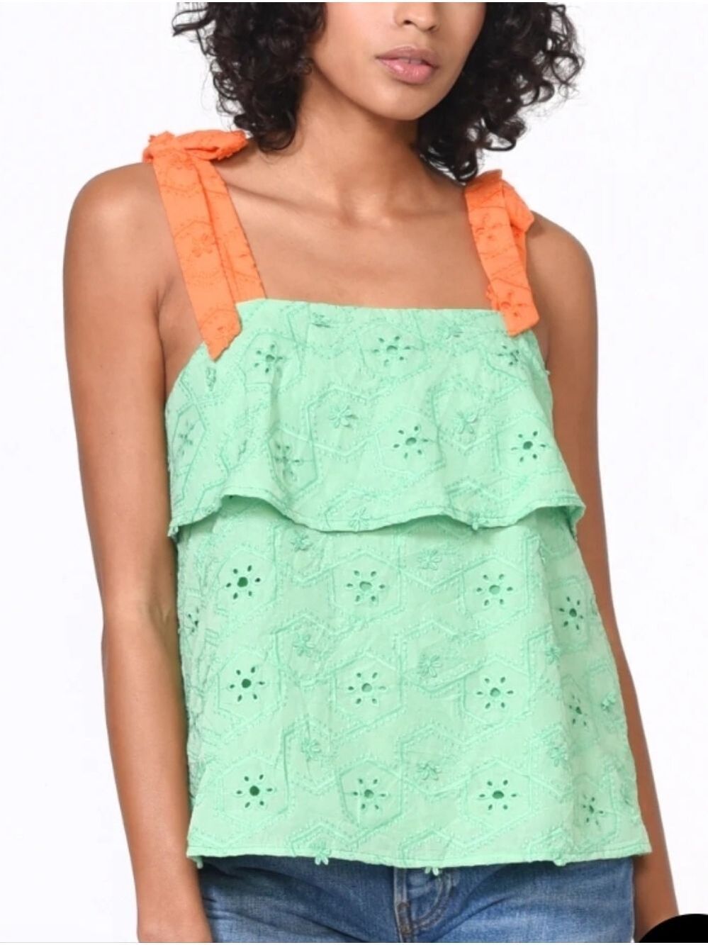 Greylin Pali Embroidered Tie Shoulder Top In Apple Green Sz Medium